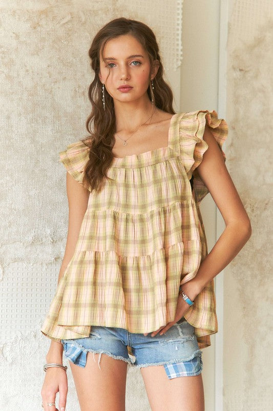 Ruffled Square Sleeve Babydoll Blouse