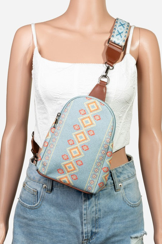 Fame Geometric Wide Strap Crossbody Bag