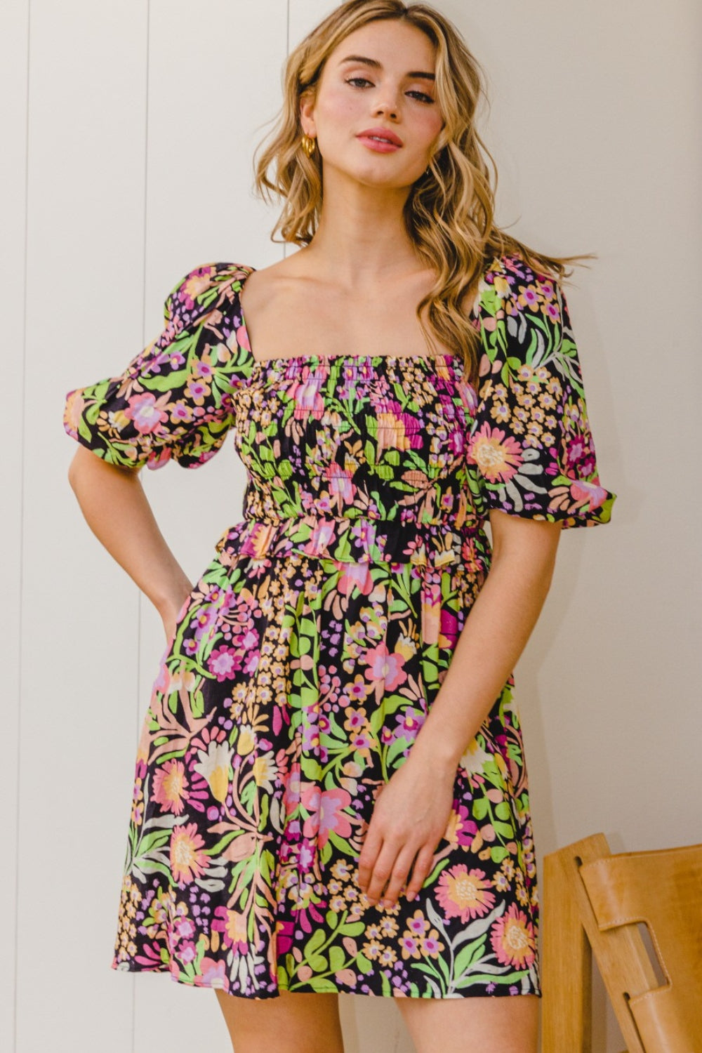 Full Size Floral Tie-Back Mini Dress