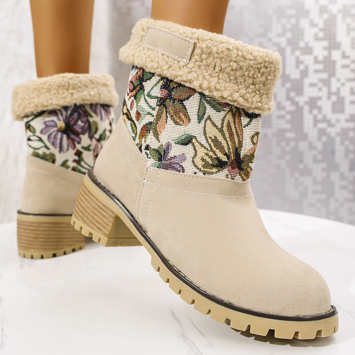 Flowers Thick Cotton Boots