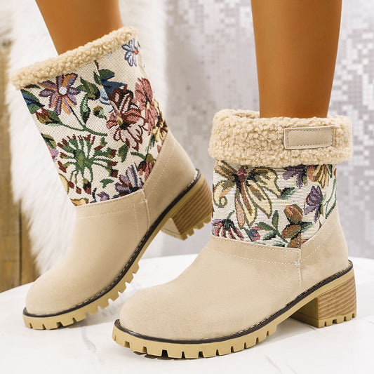 Flowers Thick Cotton Boots