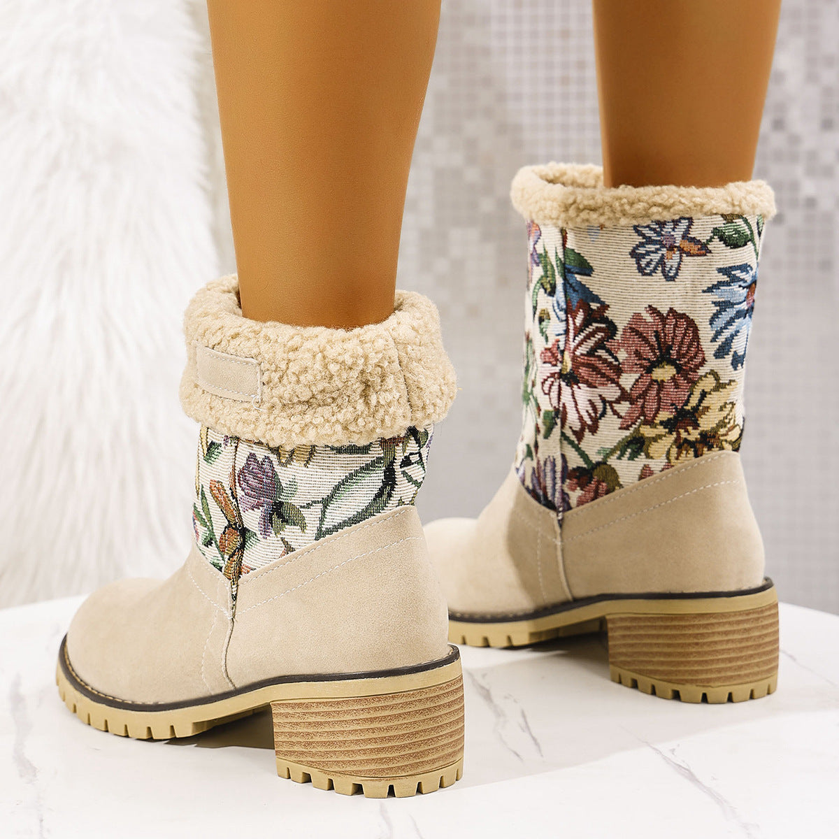 Flowers Thick Cotton Boots