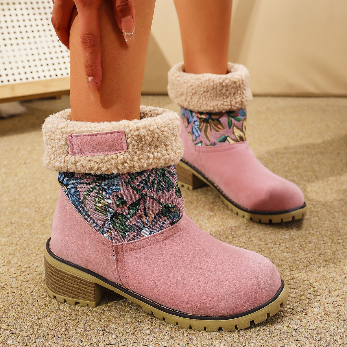 Flowers Thick Cotton Boots