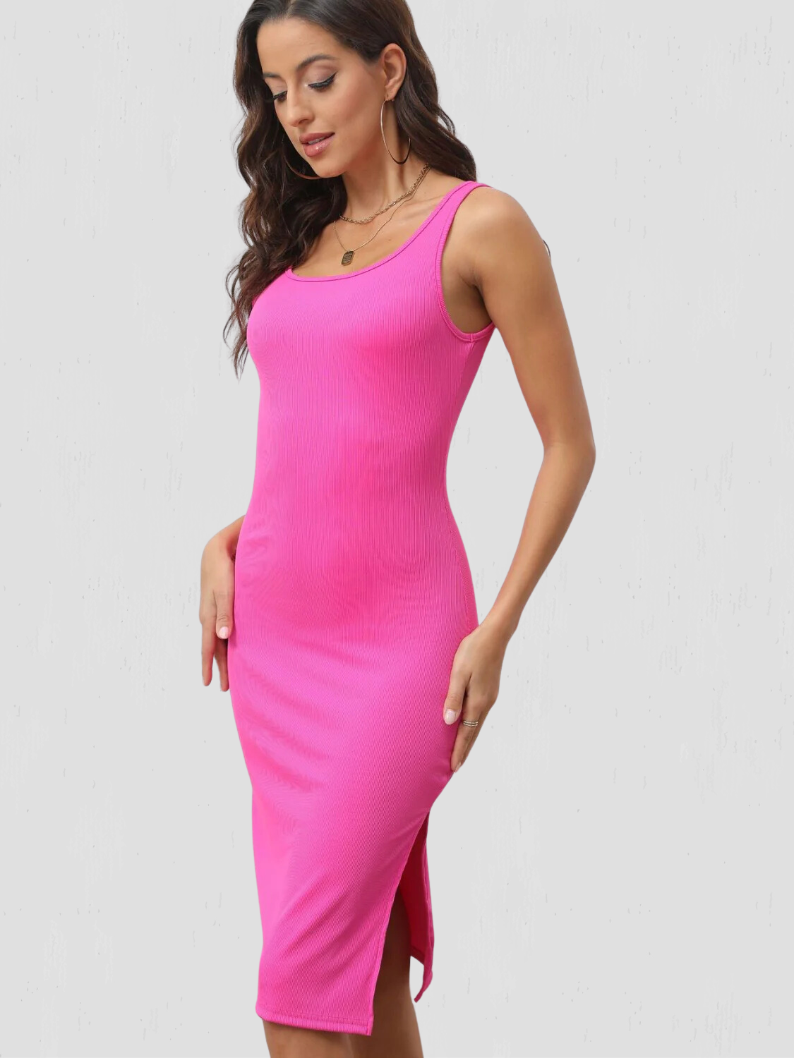 Slit Wide Strap Sleeveless Wrap Dress