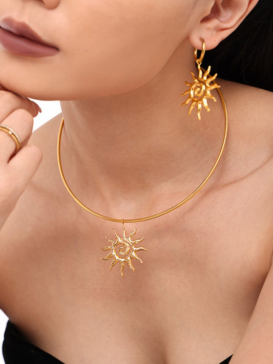 18K Gold-Plated Sun Necklace and Earrings 2 Piece Jewelry Set