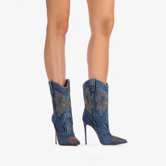 Jessie High Heel Western Denim Boots