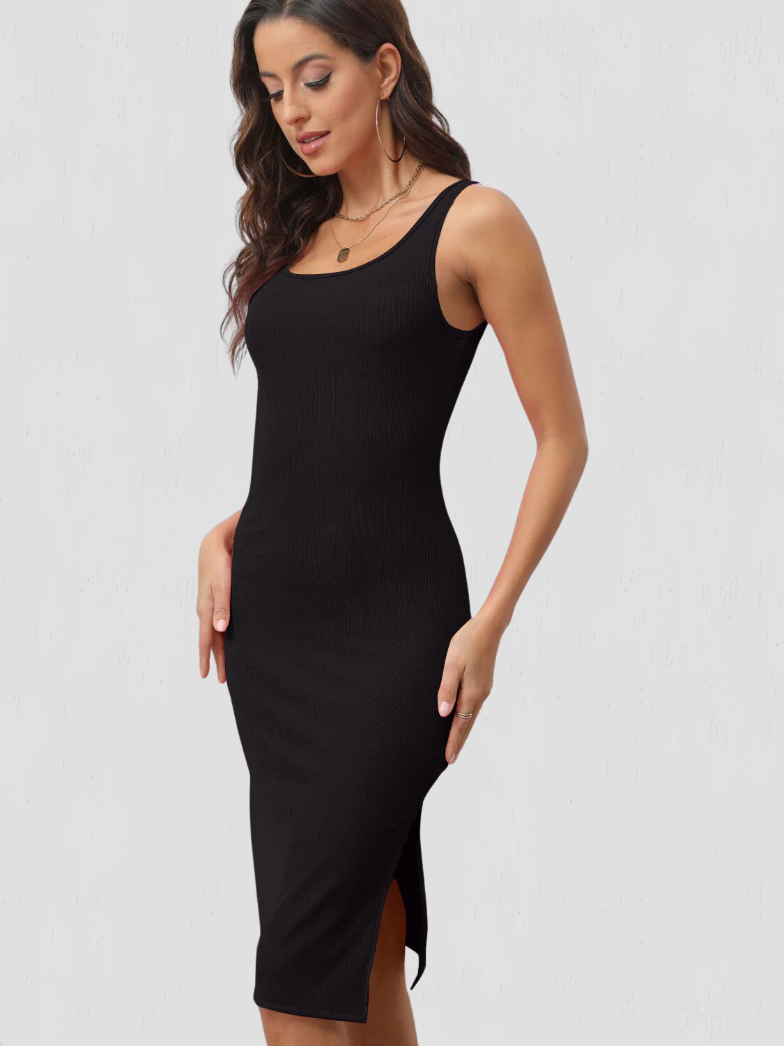 Slit Wide Strap Sleeveless Wrap Dress