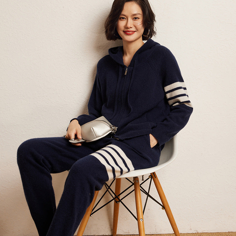 Cashmere Women's Casual Sweater Pants Suit