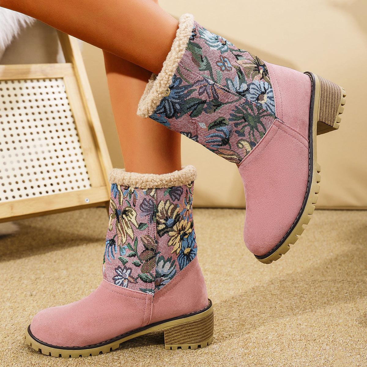 Flowers Thick Cotton Boots