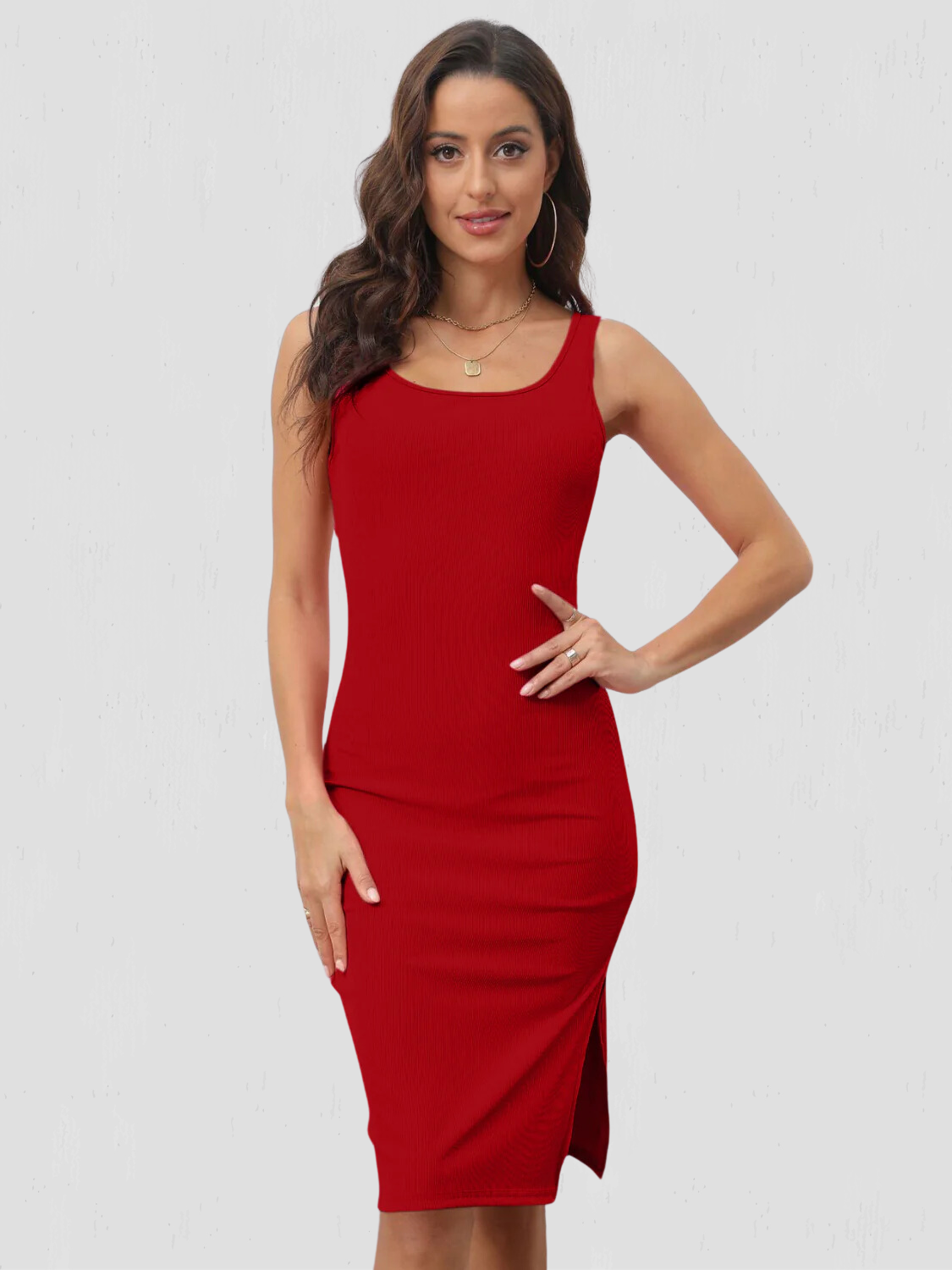 Slit Wide Strap Sleeveless Wrap Dress