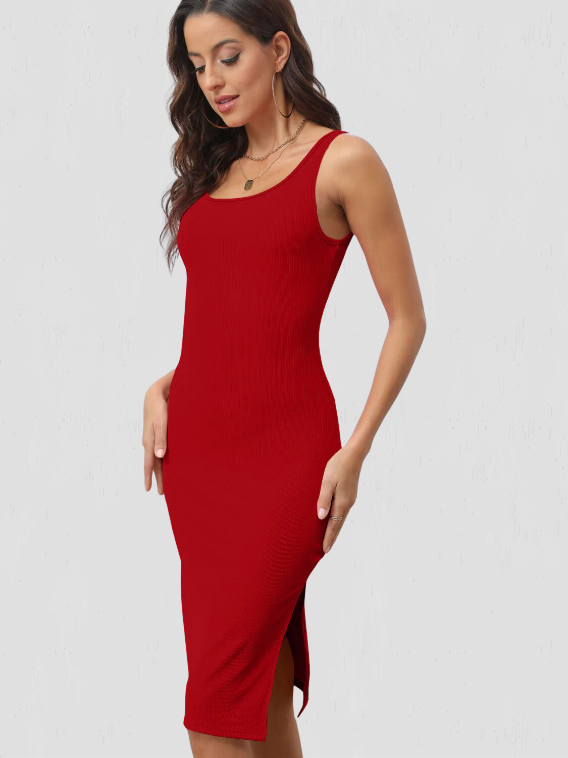 Slit Wide Strap Sleeveless Wrap Dress