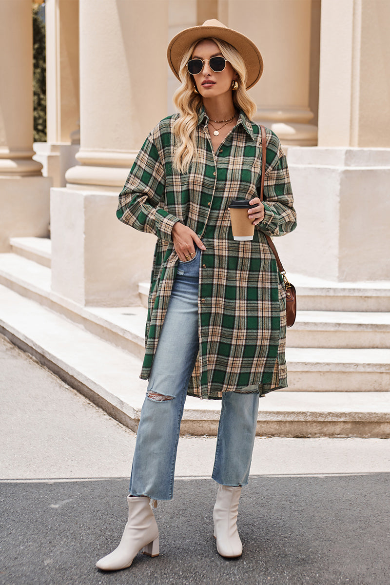 Mandy Plaid Collared Neck Long Sleeve Coat