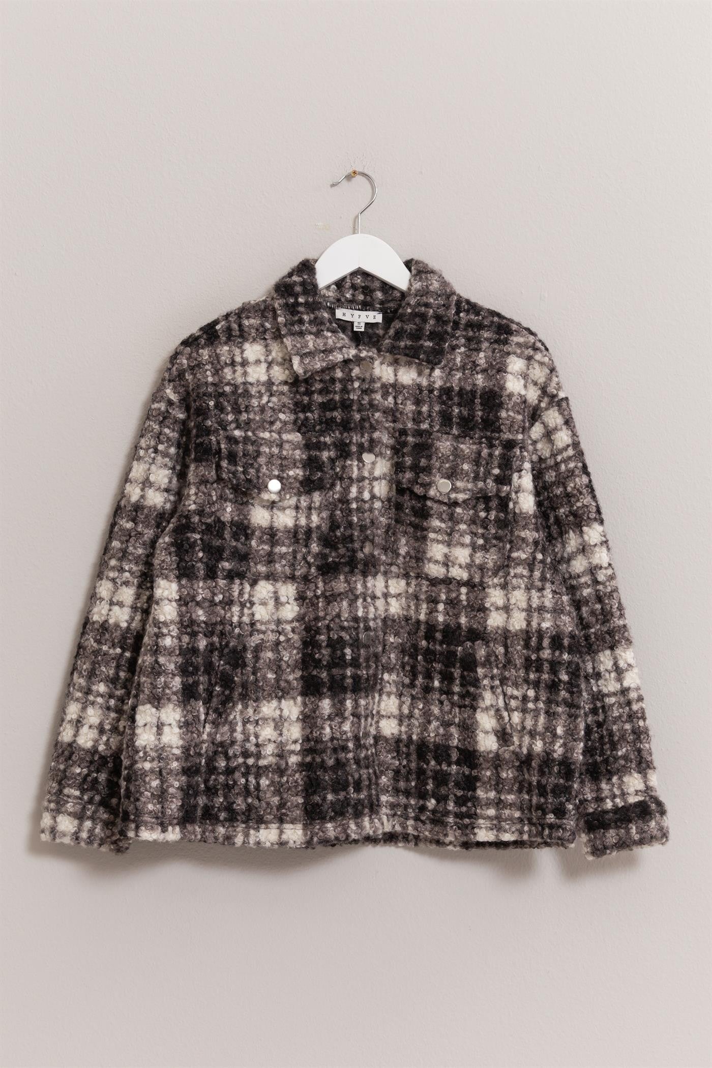 Plaid Button Up Boucle Jacket