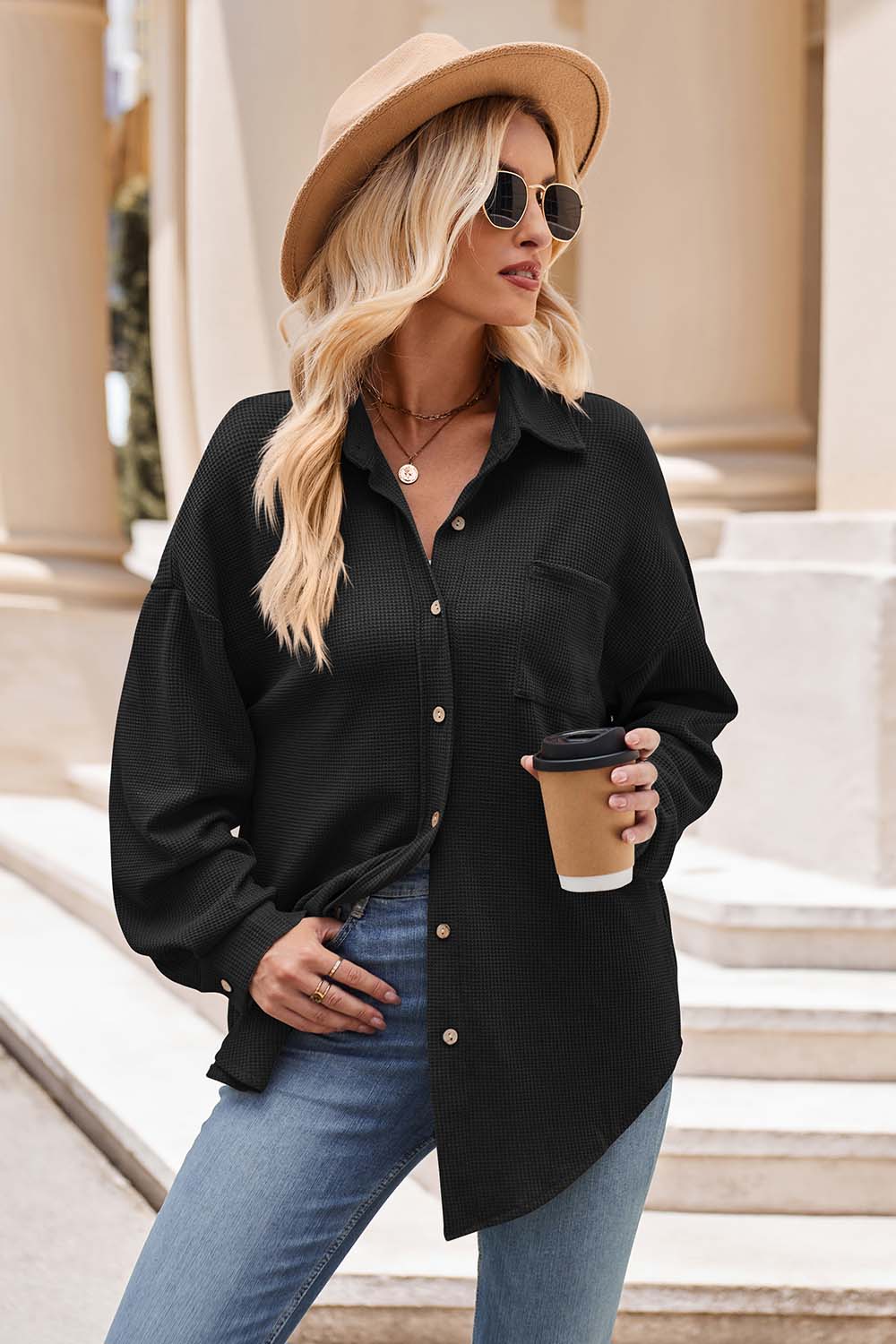 Mandy Collared Neck Dropped Shoulder Shirt