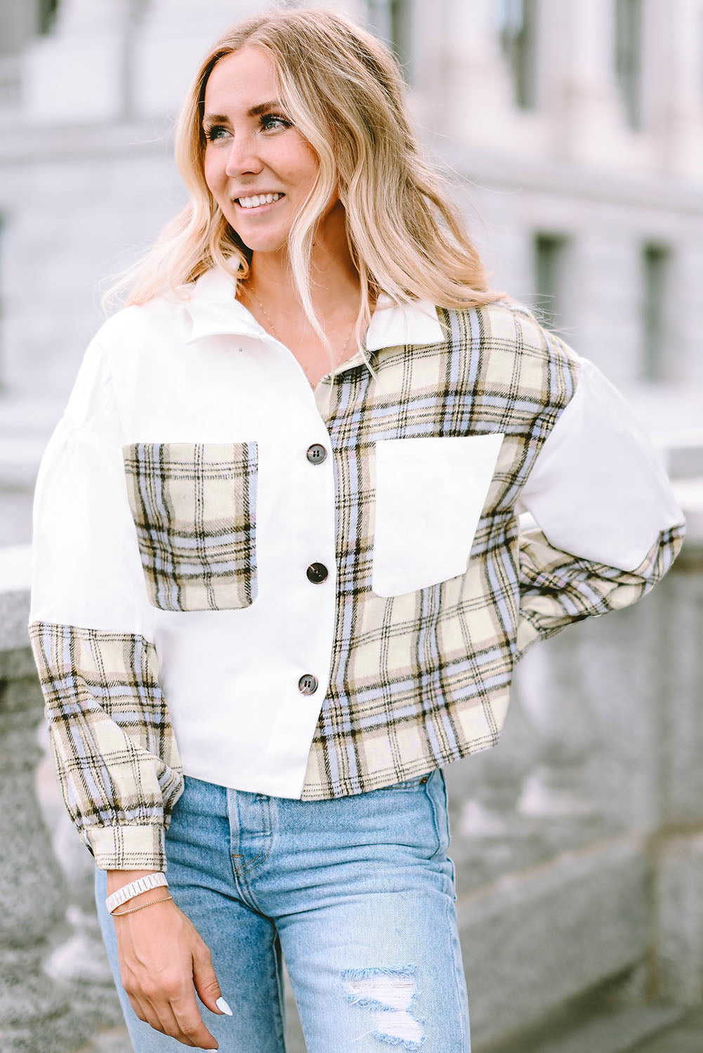 Plaid Collared Neck Button Down Jacket