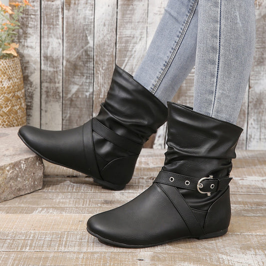 Kira Pleated Ankle Buckle Boots