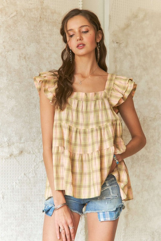 Ruffled Square Sleeve Babydoll Blouse